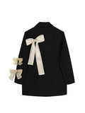 Women's Blazer Long Sleeve Black Suit Coats Bow Lace-Up Design 2023 Autumn New Casual Jacket Office Lady Loose Suit