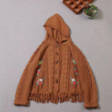 New Embroidered Hooded Sweater Women Long Sleeve Hem Tassel Cardigan Sweater