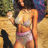 Big Gems Hollow Out Two Piece Set Women Halter Crop Top Long Tassels Mini Skirts 2 Pcs Matching Sets Rave Festival