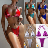 Fongt 2024 New Sexy Bikini Ladies Split Band With Bright Face Solid Color