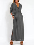Fongt Summer 2025 Fashion Solid Color High Waist Open Fork Short Sleeve Dress