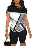 Fongt Women's Temperament Commuting Trousers Round-Neck Short-Sleeved Set In Autumn