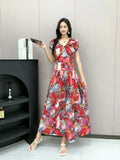 Printed Short-Sleeved Dress-Outfit
