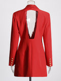 Famous Wind Deep V-Rece Collar Waist Suit Suit 2025 Summer New Temperament Heavy Industry Hot Diamond Design Suit Jacket