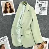 Spring Autumn Suit Jacket Women Vintage Blazers Solid Single-breasted Casual Coat Lady Black Pink Khaki Blazers
