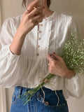 Fongt Retro Collar Lace White Shirt Women's Spring And Autumn Shirt High-End Chic Temperament Long-Sleeved Top