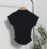 Real Shoot Half-High Collar Hottie Folded Slimmed Short T-Shirt Jacket Woman