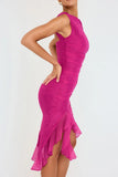 Mesh Ruffle Sleeveless Midi Dress-Outfit