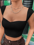 Black Short Sleeve Ribbed Crop Top-Outfit