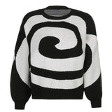 Paisley Printed Oversized Sweater Women 2021 Autumn Winter Loose O-Neck Long Sleeves Knitted Pullovers Preppy Style