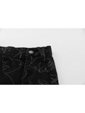 Spring Women's Irregular Long Denim Skirts Chic Print Korean Style Vintage Gothic Fashion High Waist Slim Jeans Split