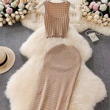Fongt Hottie Port Style Suit Women's Summer Short Vest Top With High Waist Half Skirt Knit Two Sets