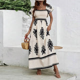 Fongt Temperament Elegant Wind 2025 Spring New Fashion Print Shoulder Bubble Sleeve Folded Dress