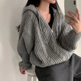 Cable Knit Oversized Zip Up Hooded Cardigan-Outfit