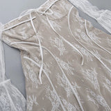 White Square Neck Lace Mesh Long Sleeve Mini Dress-Outfit