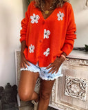 Fongt Spring And Autumn New Women Long Sleeve Cardigan Embroidered V-Neck Knit Sweater