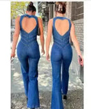 Women's Jeans 2023 Spring New Slim and Thin Fashion Street Retro Style High-waisted Denim Jumpsuit-Outfit
