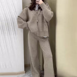 Fongt The Autumn Of 2025, The New Explosive Collar Solid Color Knitted Shirt Thick Pants Suit For Women