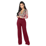 Lace Patchwork Jumpsuit Women Sexy Off Shoulder Slash Neck Long Sleeve Women Jumpsuit Elegant Wide Leg Jumpsuit