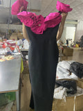 Red Fashion Big Flower Body Sleeveless Tight Casual Long Banded Dress Evening Dress Women's