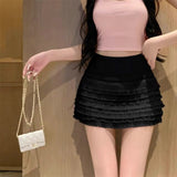Fongt Temperament Sweet Babes Lace Folded Short Skirt Women's Summer Design With Thin Belt Seat Pants Cake A Skirt