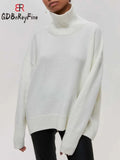 Women Turtleneck Sweater Oversize Long Sleeve Top Autumn Casual Loose Jumper White Thick Warm Knitted Pullovers for Women-Outfit