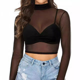 Fongt Short Long Sleeve Perspective Mesh T Shirt Shirt Female T Shirt Mesh Polyester