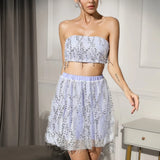 Chest Vest, Sexy Top, Strap, Chest-Wrapped Design, Spliced Fringed Skirt, Short Skirt Set.-Outfit