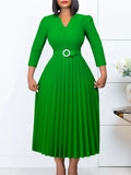 Fongt Women's Clothing 2025 Autumn New V-Neck Fashion Temperament Elegant Folding Skirt Dress