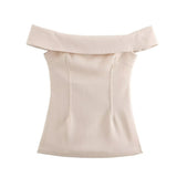 Fongt Women's INS Burst Side Open Fork On The Shoulder Trousers Set