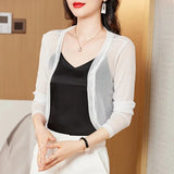 Women Thin Mesh Cardigans Lady Summer Transparent Shawl Female Long Sleeve Short Coat Outwear-Outfit