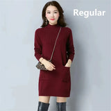 Mid-length Plus Velvet Bottoming Sweaters Women's Thicken Soft Long Knitted Tops Mock Neck Slim Warm Pullovers With