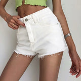 New Summer Solid Color High Waist Show Thin Show Legs Long Cut Edge To Make Old Rough Denim Shorts Women's Pants-Outfit