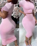 Fongt Round Neck Short Sleeve Show Waist Sexy T-Shirt Wrapped Buttock Skirt