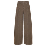 Fongt Retro Style Folded Design Low-Rise Jeans Street Babes Women's New Personality Loose-Legged Trousers