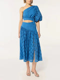 Fongt Dress Women 2025 Summer New Temperament Elegant Slanted Sloping Embroidery Open Fork Senior Sense Dress