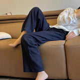 Fongt Class Recommendation!High-End Rain-Dew Linen Ready-On-Wear~ Tibetan Blue Casual Trousers Women's Soft Skin Straight Trousers