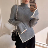 Fongt Fashion Knitted Top New Design Sense Of Small 2024 Early Spring Turtleneck Sweater Women's