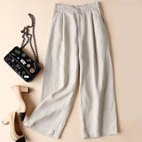 Fongt New Wide-Legged Trousers Women's Summer Nine-Point Trousers Straight Slacks Loose Large Cotton Trousers Women's Casual