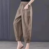 Fongt Summer Loose Tight High-Waisted Lantern Trousers Women's Hanging Ice Silk Cotton Nine-Point Harun Trousers Pocket