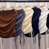 2025 New Drawstring Short Skirt Female Version Of High-Rise Thin Hot Girl A-Shaped Skirt Small Knitted