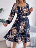 Shooting Spring And Summer Elegant Flowers Lead Long Sleeves To Close Waist Lotus Leaf Side A Dress Women's
