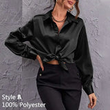 Satin Blouses Celmia 2021 Autumn Fashion Office Shirt Long Sleeve Solid Color Lapel Tops Loose Casual Blusas Sexy