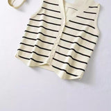 New V-Collar Striped Vest 3519032-Outfit