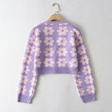 Pointelle Knit Floral Crop Cardigan-Outfit
