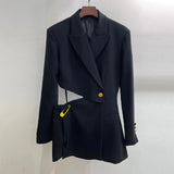 Cut Out Blazer For Women Notched Collar Long Sleeve Asymmetrical Backless Solid Blazers Female Spring Clothing