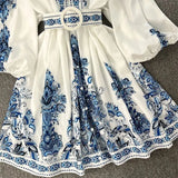 Fongt Spot Fall 2024 New Ladies Fashion V-Neck Long Sleeve Bohemian Print Dress-Outfit