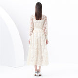 Fongt Suit Female Magenta Elegant Lantern Sleeve Embroidered Mesh Shirt High Waist Swing Half Body Skirt Spring Dress Two Sets