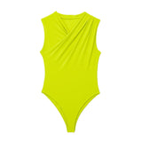 New Solid Color Pleated Neckline Sleeveless Jumpsuit 1165081-Outfit