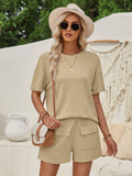 Fongt Hot Selling Women's Wear 2024 Casual Wind Loose Round Collar Solid Color Short-Sleeved Top Shorts Suit-Outfit